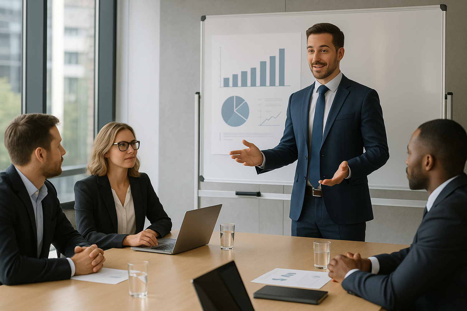 business man in meeting expalianing project