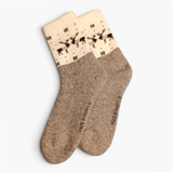 Chaussettes 100 % Laine de Mouton de Mongolie – Marron et Beige, Motif Renne | Altai Origin - Altai Origin