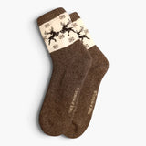 Chaussettes 100 % Laine de Mouton de Mongolie – Marron, Motif Rennes et Flocons | Altai Origin - Altai Origin